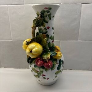 Floral Ceramic Vase with Fruit Accents
